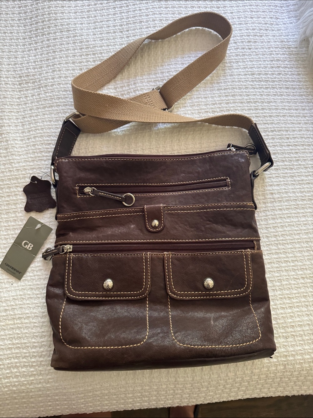 Giani Bernini Brown Leather Crossbody Shoulder Bag